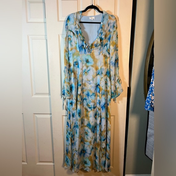 Rays for Days for Free People Wisteria Ruffled Maxi Dress, side zip closure - Picture 4 of 5